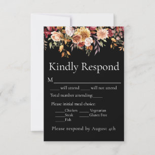 Chute Folial Floral Black Réponse du Mariage RSVP