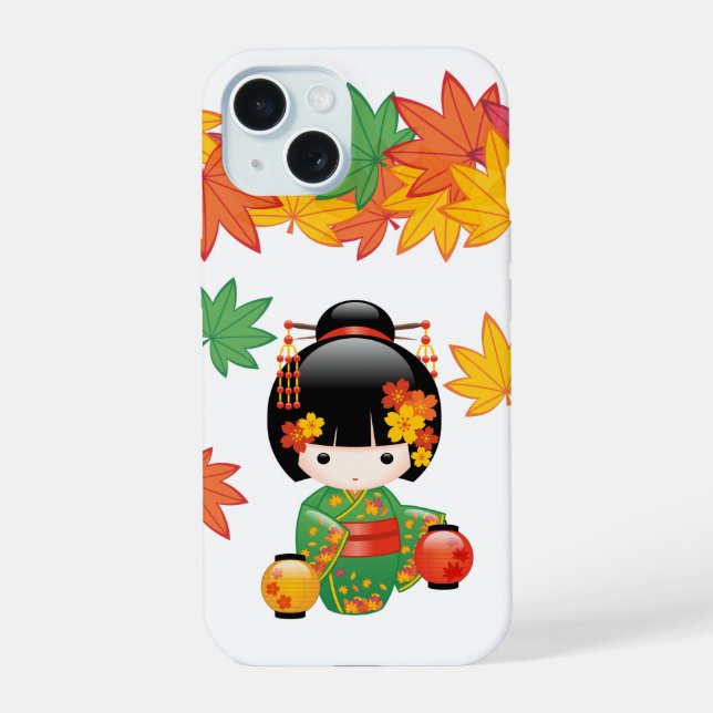 Chute Poupée Kokeshi - Green Kimono Geisha Girl (Verso)