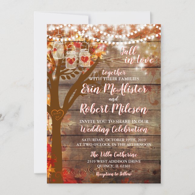 Chute rustique en amour Faire-part de mariage de c (Devant)