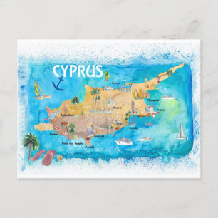 Chypre Carte illustrée avec les principaux points 