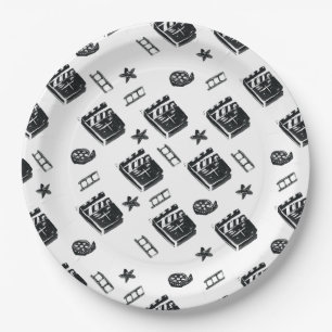 Ciak Pattern with cinema symbols and clapper board Paper Plate