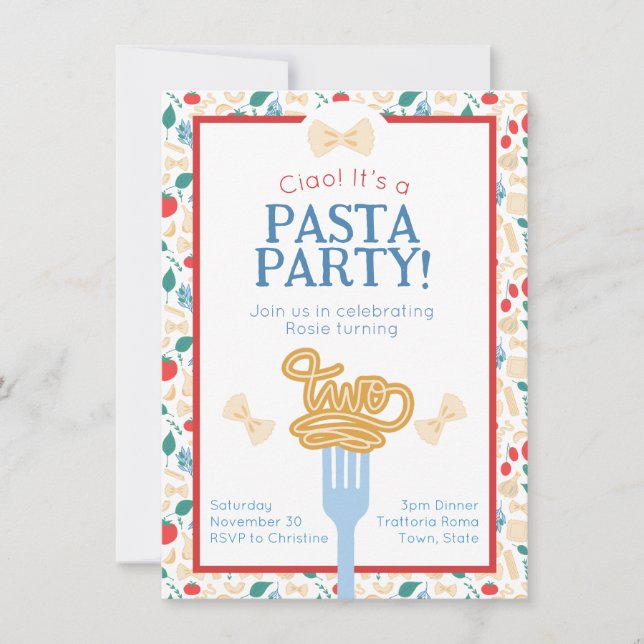 Ciao 2nd Birthday Pasta Party Italian Second  Invitation (Front)