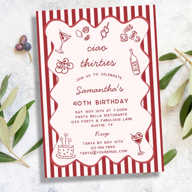 Ciao 30s Italian Pasta Dinner Party 40th Birthday Invitation (Creator Uploaded)