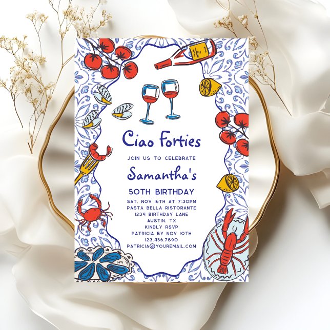 Ciao 40s Italian Seafood Wine Dinner 50th Birthday Invitation (Creator Uploaded)