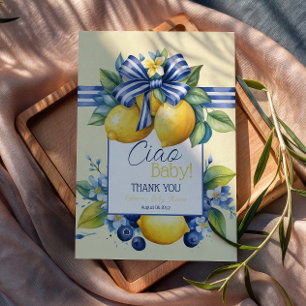 Ciao Baby Blue Bow Tile Lemon Baby Shower Thank You Card