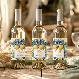 Ciao Baby Blue Bow Tile Lemon Baby Shower Wine Label