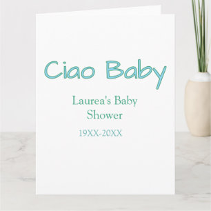 ciao baby blue green pastel baby shower name date card