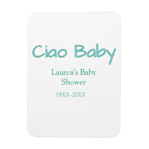 ciao baby blue green pastel baby shower name date magnet