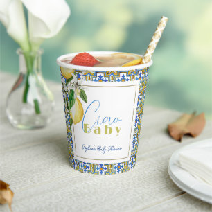 Ciao Baby Blue Tile Citrus Lemon Baby Shower Paper Cups