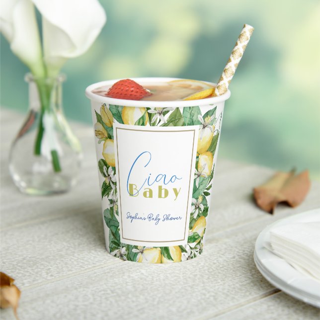 Ciao Baby Citrus Lemon Baby Shower Paper Cups (Insitu)