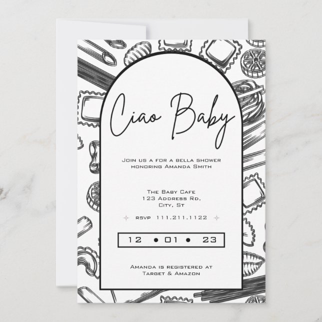 "Ciao Baby" Cooking up a baby Italian Pasta Invitation (Front)
