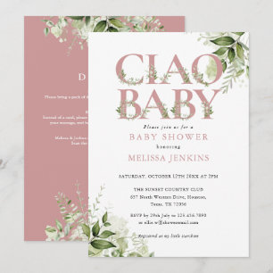 Ciao Baby Dusty Rose Floral All In One Baby Shower Invitation