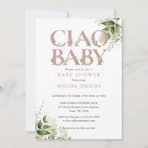 Ciao Baby Dusty Rose Pink Greenery Baby Shower Invitation