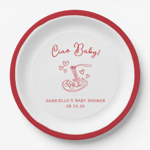 Ciao Baby! Hand Drawn Italian Pasta Baby Shower Paper Plate