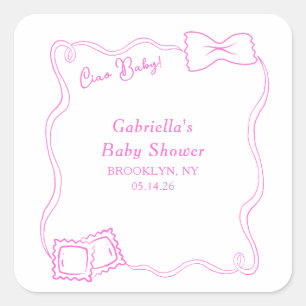 Ciao Baby Hand Drawn Pasta Italian Baby Shower Square Sticker