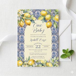  Ciao Baby Italian Blue Tiles & Lemon Baby Shower Invitation