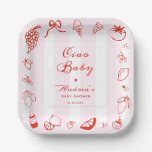 Ciao Baby Italian Hand Drawn Lemon Baby Shower Paper Plate