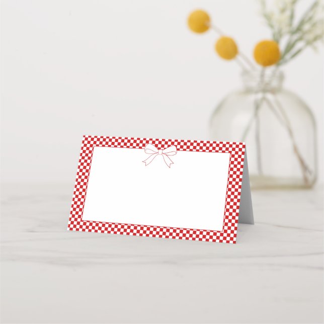 Ciao Baby! Italian Red Gingham White Bow Blank Place Card (Front)