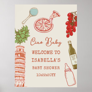Ciao Baby Line Art Italian Pizza Baby Shower Poster
