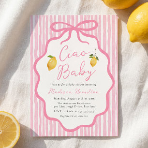 Ciao Baby Pink Italian Lemon Baby Shower Invitation