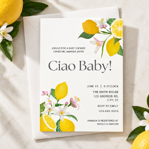 "Ciao Baby" Pretty Italian Lemons and Flowers Invitation