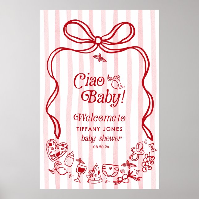 Ciao Baby Red Bow Italie Baby shower Affiche de bi (Devant)