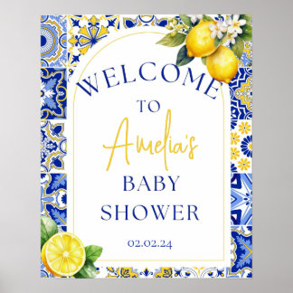 Ciao Baby shower Italien Carreaux Bleus Affiche de