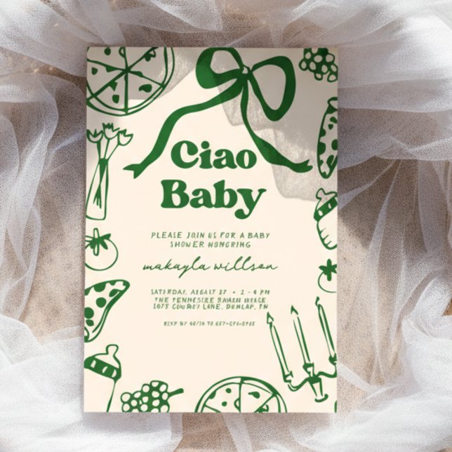 Ciao Baby Whimsical Italian Pizza Baby Shower Invitation (Creator Uploaded)
