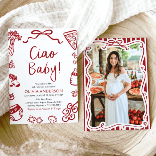 Ciao Baby Whimsical Italian Pizza Cute Baby Shower Invitation (Watercolor Ciao Baby Whimsical Italian Pizza Cute Baby Shower Invitation)