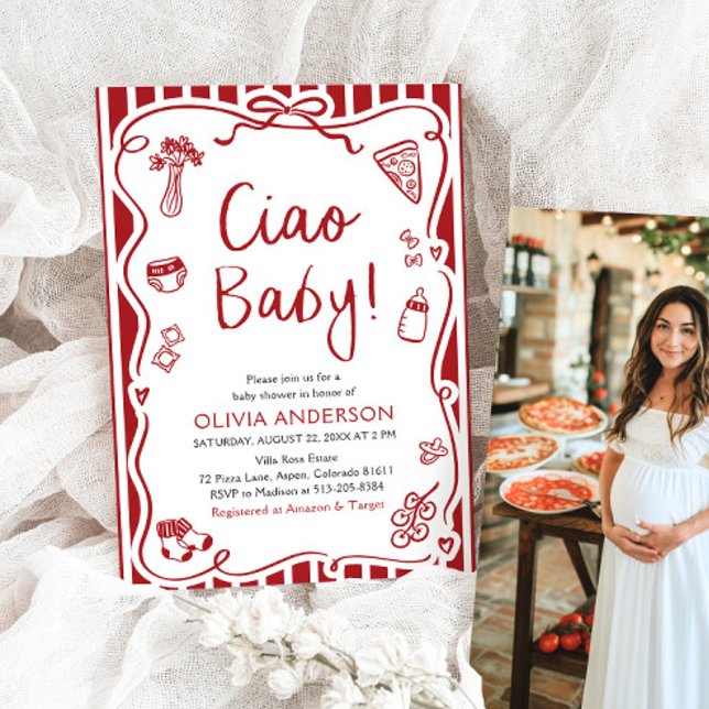 Ciao Baby Whimsical Italian Pizza Cute Baby Shower Invitation (Watercolor Ciao Baby Whimsical Italian Pizza Cute Baby Shower Invitation)