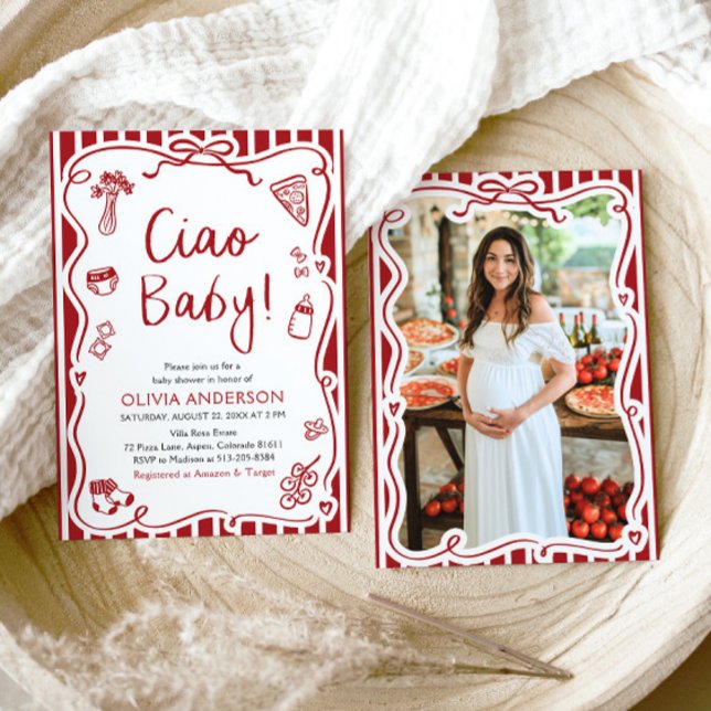 Ciao Baby Whimsical Italian Pizza Cute Baby Shower Invitation (Watercolor Ciao Baby Whimsical Italian Pizza Cute Baby Shower Invitation)