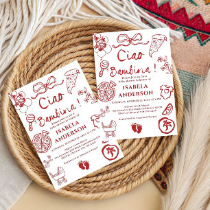Ciao Bambina Girl Hand drawn Pizza Baby Shower Invitation