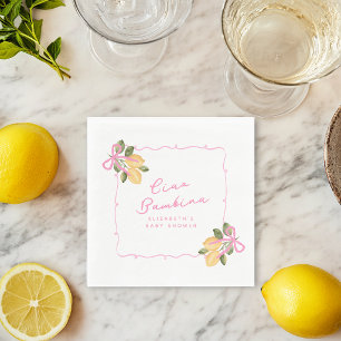 Ciao Bambina Pink Ribbon Yellow Lemon Baby Shower Napkin