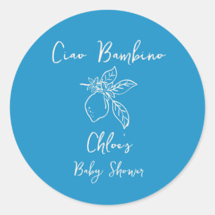 Ciao Bambino Hand Drawn Lemon Baby Shower Classic Round Sticker