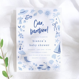 Ciao Bambino Italian Blue Boy Baby Shower Invitation