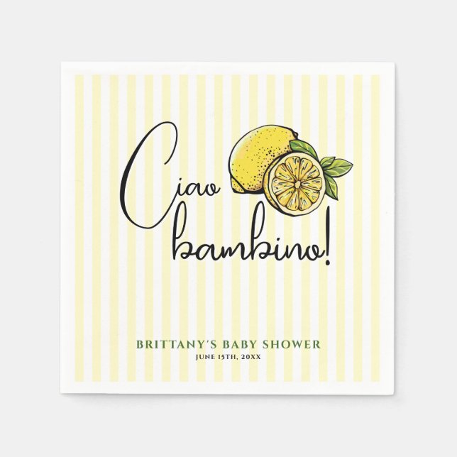 Ciao Bambino Lemon Italian Summer Baby Shower Napkin (Front)