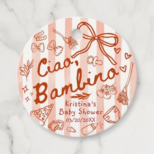 Ciao Bambino Red/Red Favour Tags (Front)