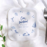 Ciao Bambino Summer Blue Boy Baby Shower Paper Plate<br><div class="desc">Baby shower paper plates to match our Ciao Bambino Italian Blue Boy Baby Shower collection. This paper plate features a frame of watercolor Italian summer elements. The hand-painted frame includes lemons, tomatoes, starfish, a Vespa, a sailboat, a beach umbrella, and other Mediterranean illustrations. The text "Ciao Bambino" is written in...</div>