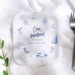 Ciao Bambino Summer Blue Boy Baby Shower Paper Plate