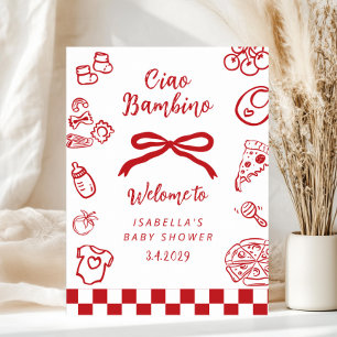 Ciao Bambino Whimsical Pizza Baby Shower Welcome Poster
