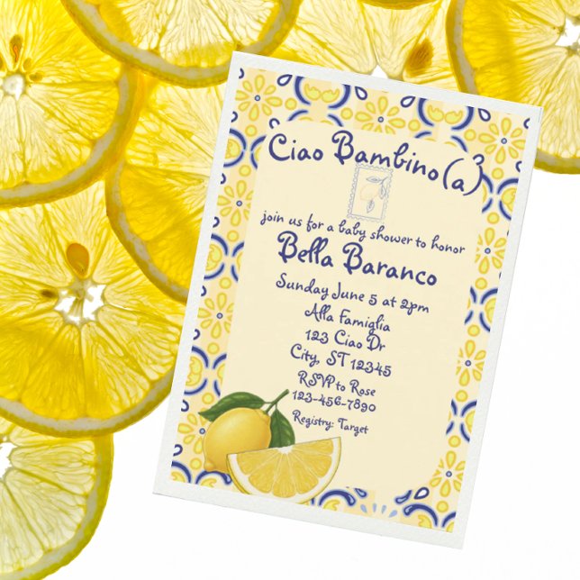 Ciao Bambio(a), Italian, Lemon, Baby Shower Invitation (Creator Uploaded)