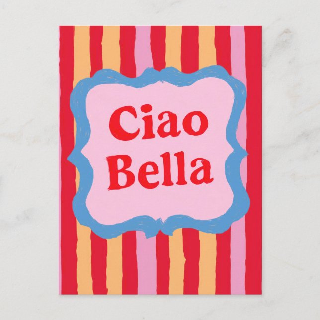 Ciao Bella Colourful Striped Summer Fun Postcard (Front)