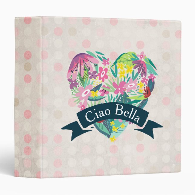 Ciao Bella Cute Floral Heart Shape Binder (Front/Spine)