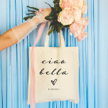 Ciao Bella | Italian Modern Script with Heart  Tote Bag<br><div class="desc">Hello,  beautiful! This Italian language tote bag will add chic style to your outfit. Modern,  elegant black script typography appears with a hand-drawn heart,  for a tote that will be perfectly understood in Italy or anywhere your travels take you!</div>