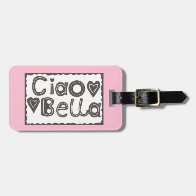 Ciao Bella Pink and Black Luggage Tag (Front Horizontal)