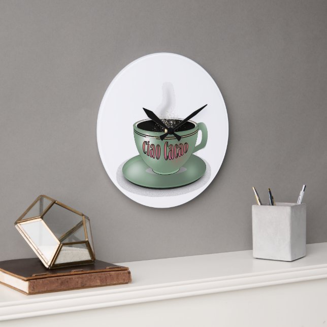 Ciao Cacao Green Coffee Cup Large Clock (Office)