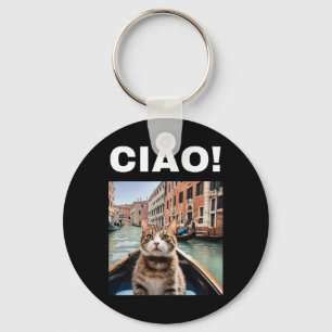 Ciao Funny Gondolier Cat On A Venetian Gondola Keychain