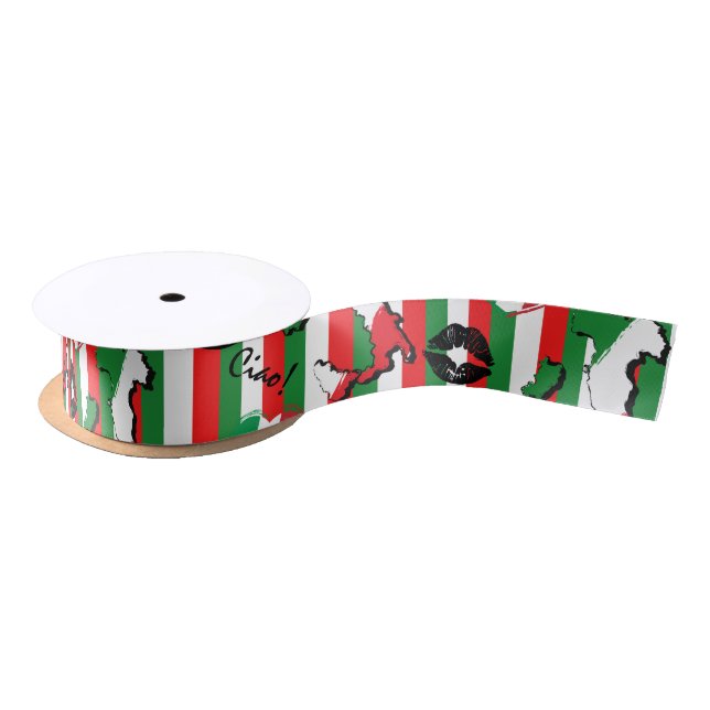 Ciao Italian Flag and Shapes Satin Ribbon (Spool)