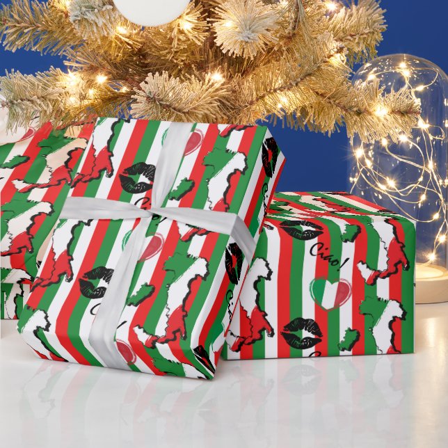 Ciao Italian Flag and Shapes Wrapping Paper (Holidays)