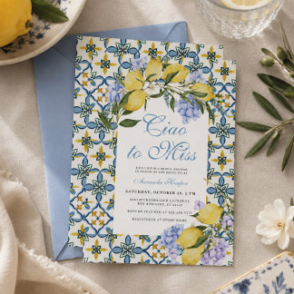 Ciao To Miss Lemon Italy Blue Tiles Bridal Shower Invitation